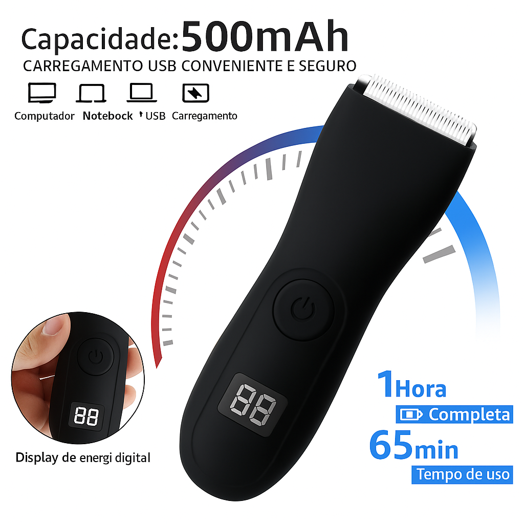Depilador íntimo + usb e duas cabeças guia + frete grátis